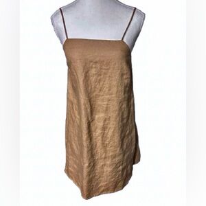 100% Linen Heritage Seed Dress Tan Red Taupe Small Designer Boho Cottage Size 6